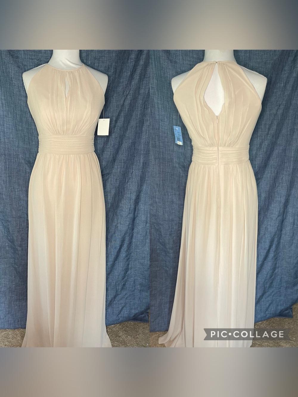 David's Bridal Halter Maxi Dress in Light Blush
